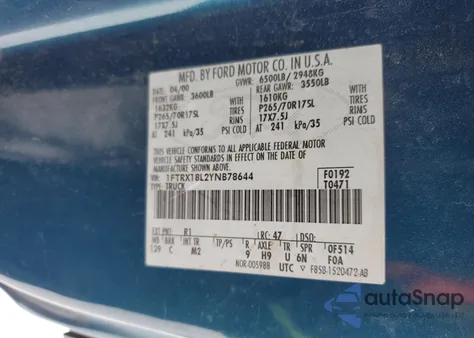 2000 Ford F150 from USA, damaged, VIN 1FTRX18L2YNB78644